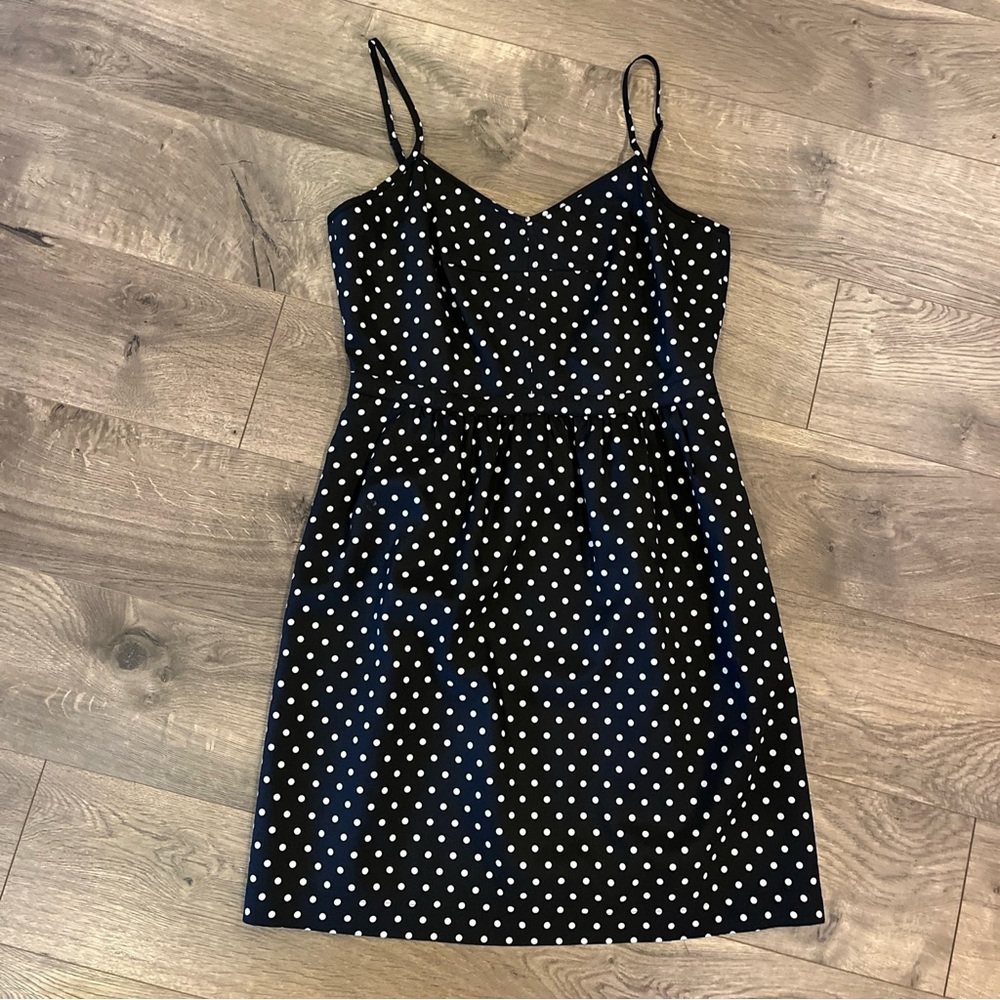J.Crew Black Polka Dot Dress Size 6 Sleeveless V-Neck